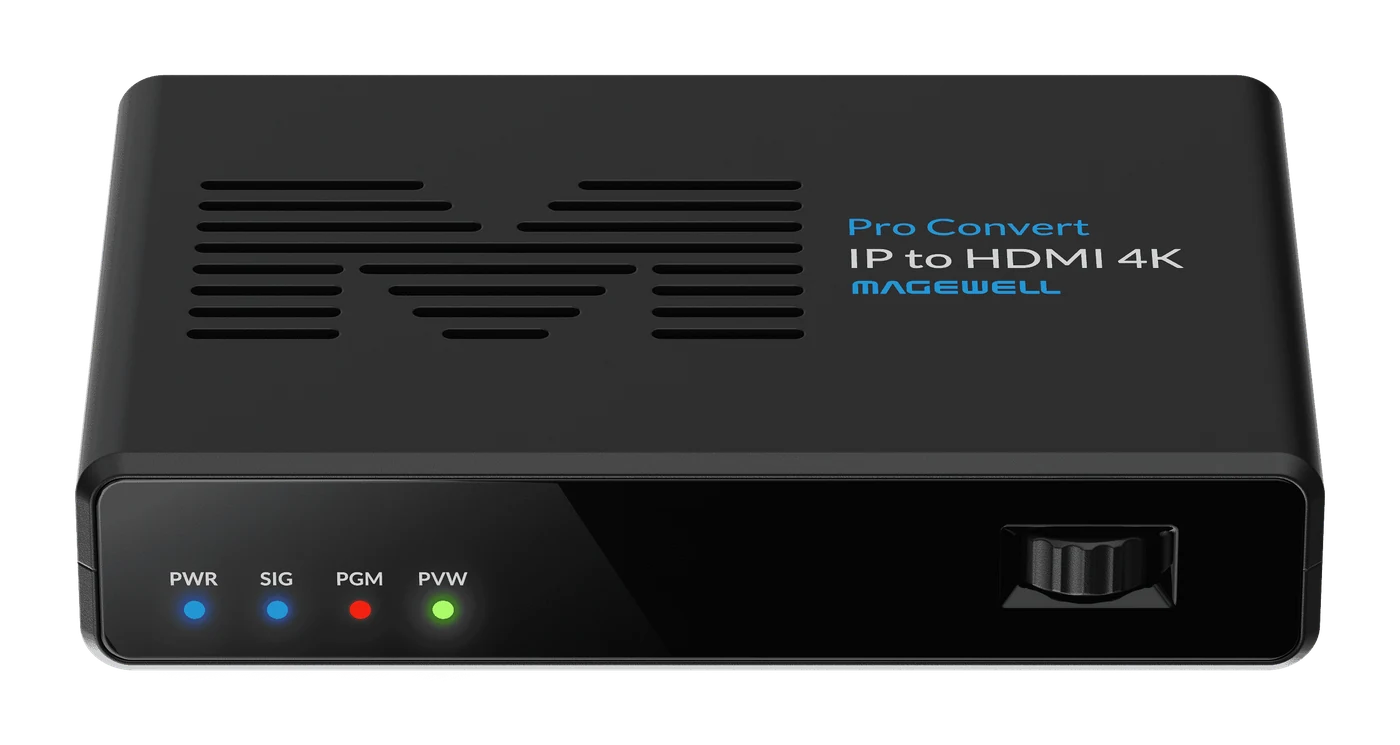 Magewell Pro Convert IP to HDMI 4K — top view with front indicators