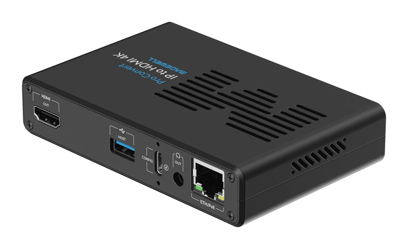 Magewell Pro Convert IP to HDMI 4K — rear angle showing ports