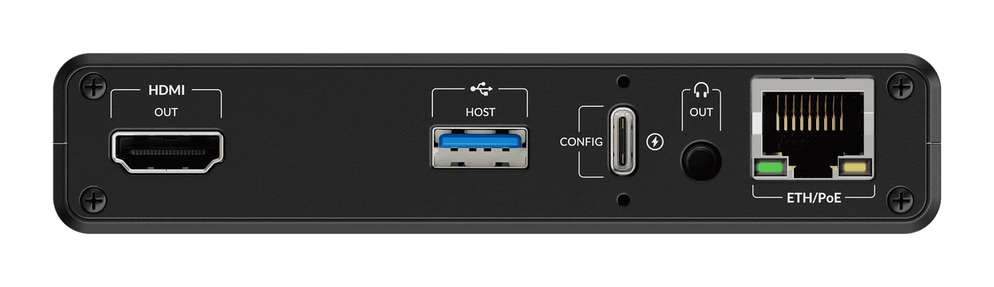Magewell Pro Convert IP to HDMI 4K — rear panel: HDMI OUT, USB, USB-C, LINE OUT, ETH/PoE