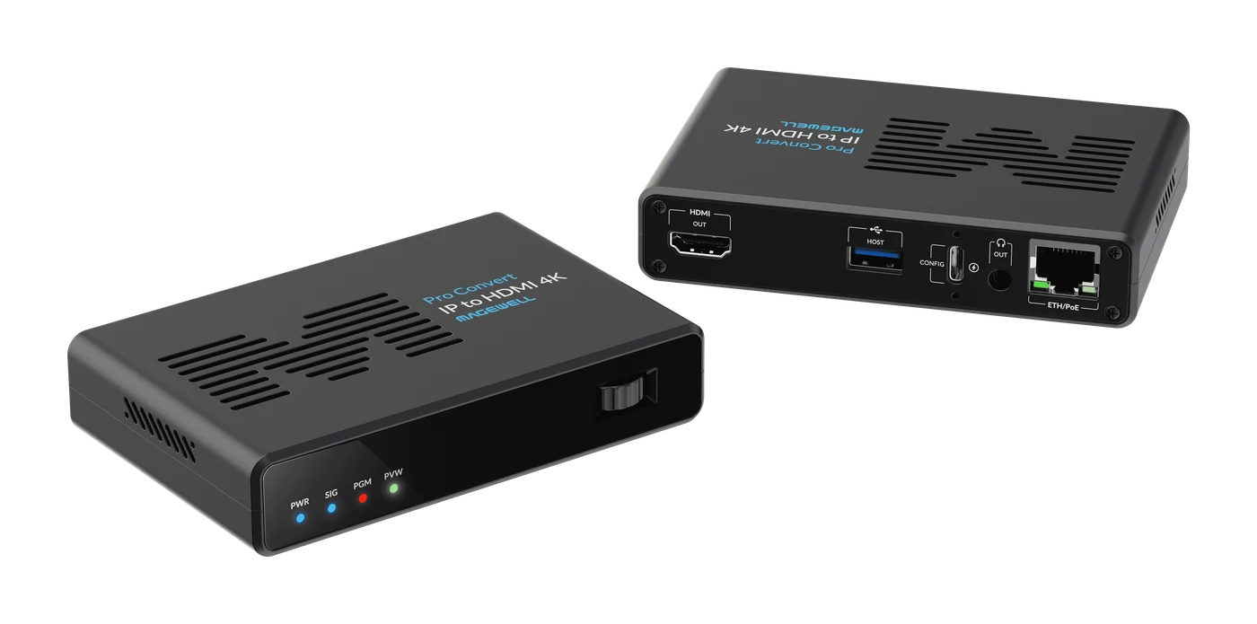 Magewell Pro Convert IP to HDMI 4K — front and rear views